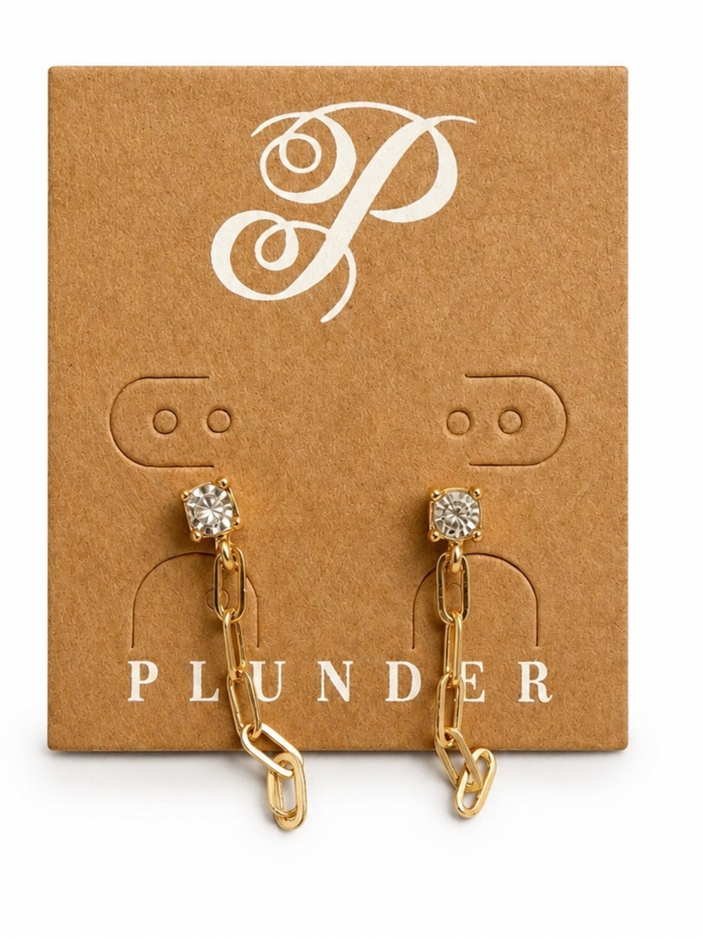 Crystal Chain Drop Earrings Gold Tone Rare Exclusive | NEW Plunder Private Label